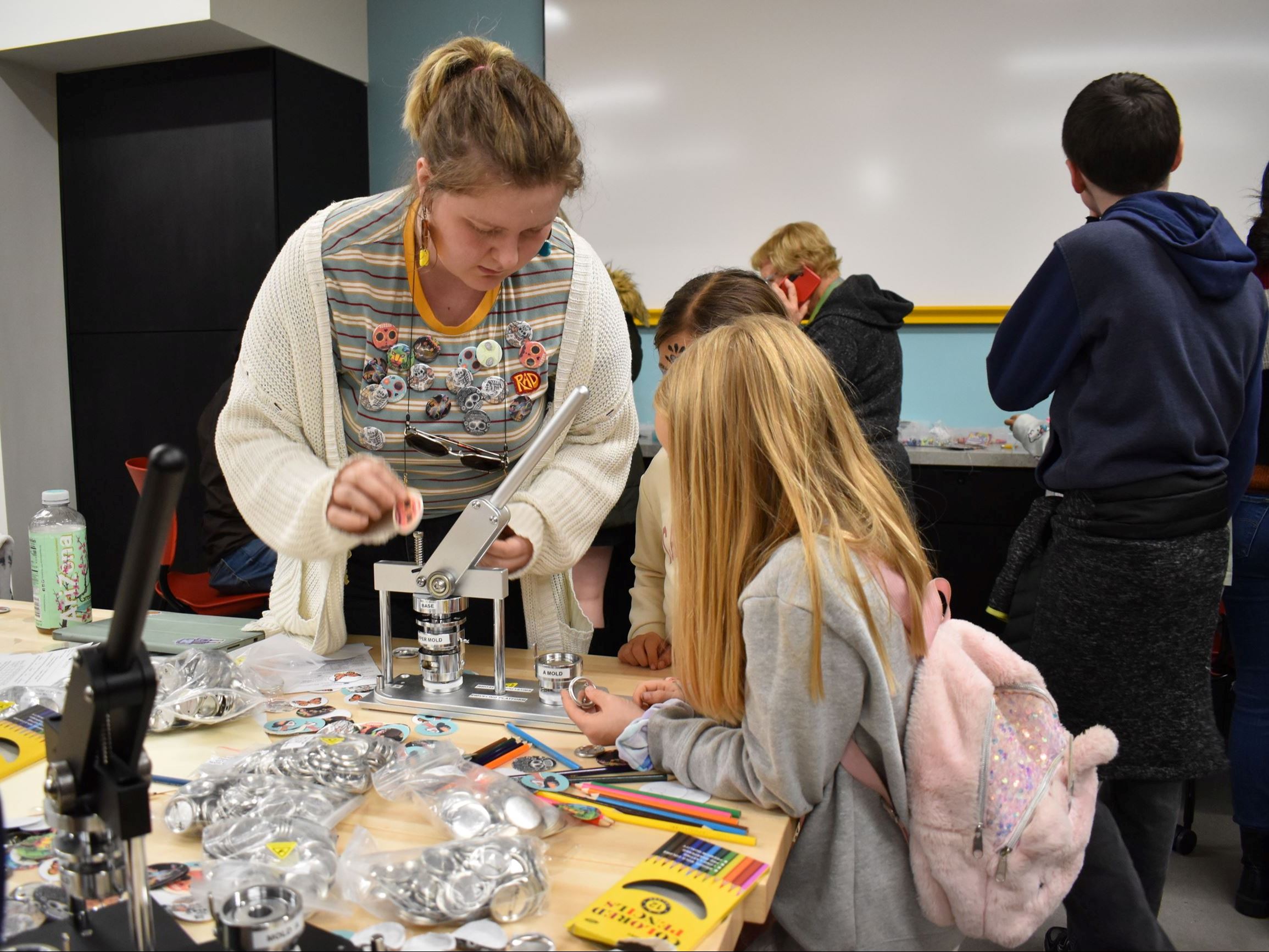 Button Making in the Drake Learning Center