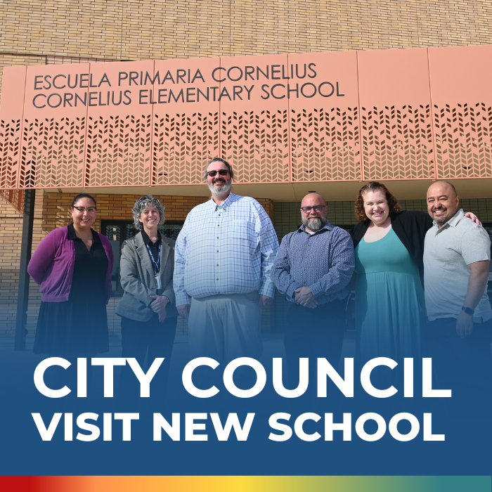 people standing at the front the new Cornelius Elementary school