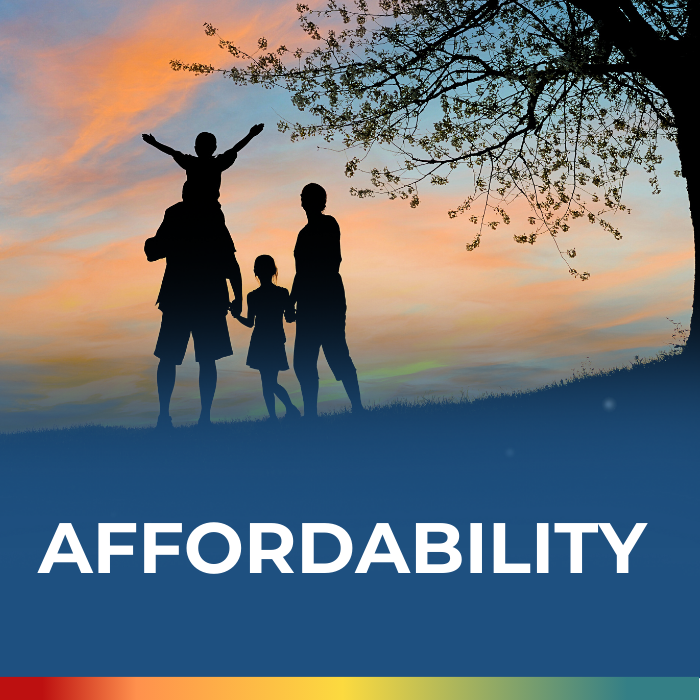 Affordability, shadow of family walking in nature