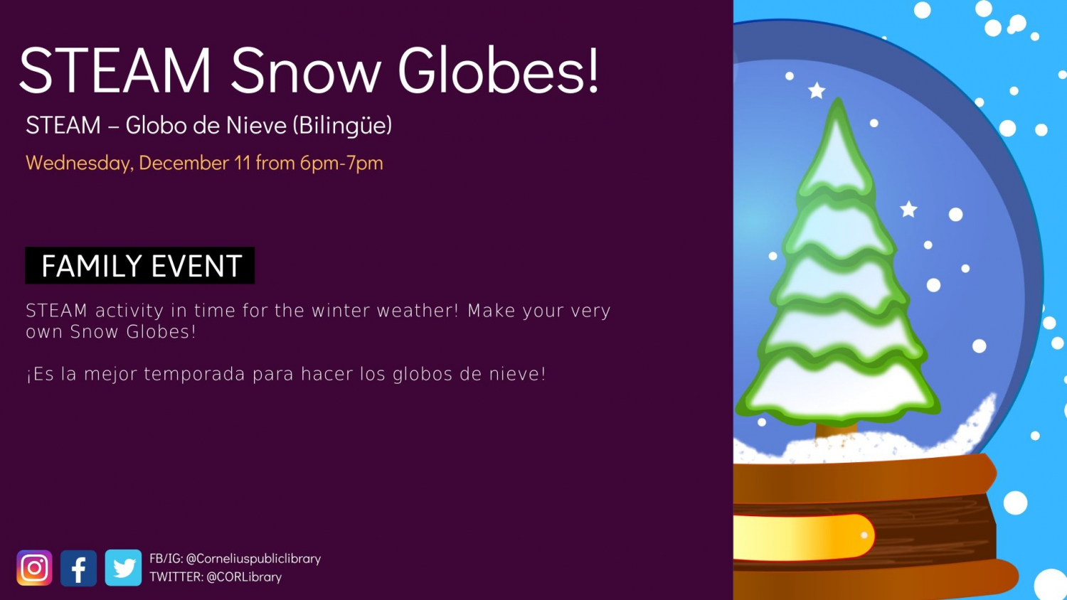 STEAM Snow Globes! (Bilingüe) Cornelius Oregon
