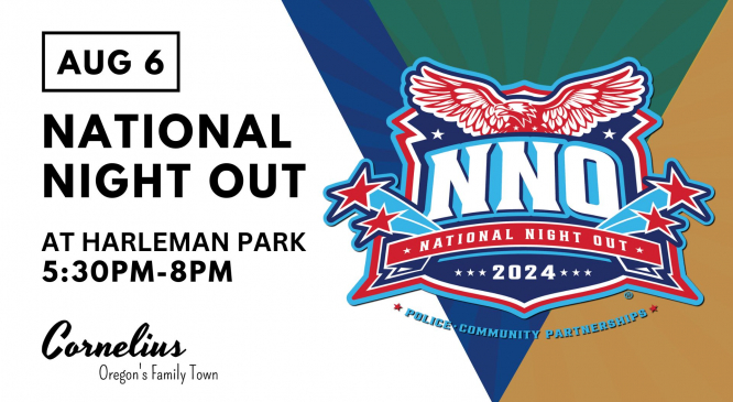 National Night Out will be on August 6 at Harleman Park starting at 5:30pm